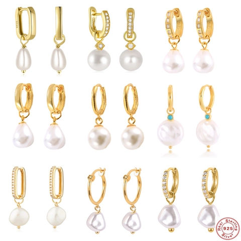 Artificial Pearl Hoop Dangle Earrings With 925 Sterling Silver Earring Post Zirconia Elegant Jewelry For Women Daily Wear