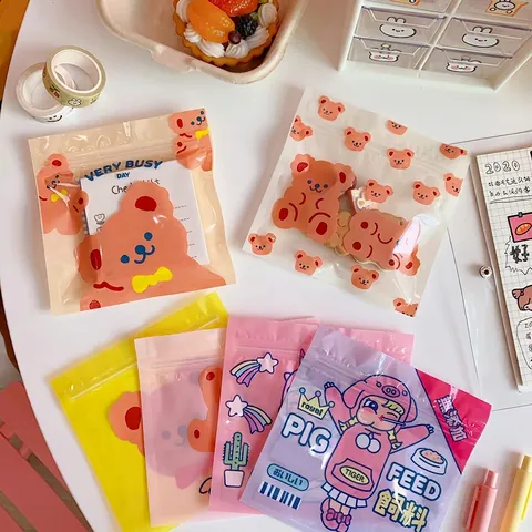 Süße Cartoon Bär Plastik Druckverschlussbeutel Wiederverwendbare Wasserdichte Snack Keks Süßigkeiten Geschenkverpackung Beutel