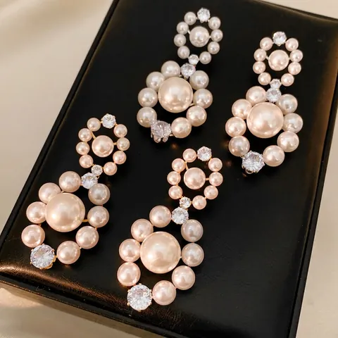 Eleganti Orecchini A Goccia Con Künstliche Perle Zirconi E Perno In Argento Stile Palazzo Retrò Francese Da Donna