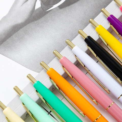 Retractable Ballpoint Pen Plastic Multi-color Macaron Style Pens With Gold Clip 1.0mm Bullet Tip Office School Stationery Supplies