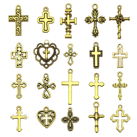 Vintage Legierung Kreuz Anhänger Religiöse Metall Charms Für Schmuckherstellung DIY Armband Halskette Ohrring Antik Gold Silber Zubehör