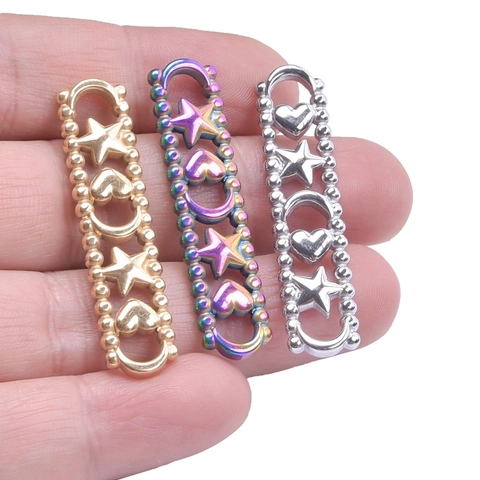 Pendant Connector Stainless Steel Heart Star Moon Beaded Border Hollow Bar For DIY Jewelry Making Accessories