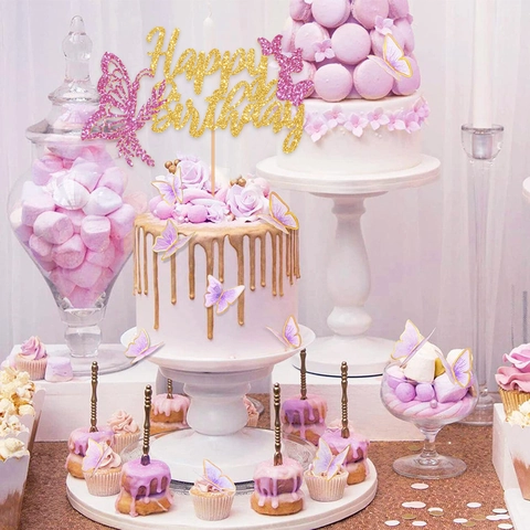 Schmetterling Happy Birthday Tortenaufsatz Glitzerpapier Funkelndes Schmetterlings Thema Party Dekoration Für Kinder Erwachsene