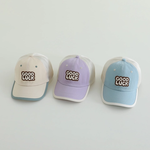 Kids Mesh Baseball Cap Breathable Trucker Hat Cotton Blend Sun Protection Good Luck Patch For Boys Girls Summer Outdoor