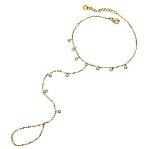 Tobillera de Esclava de Acero Inoxidable Chapada en Oro de 18K con Anillo para el Dedo del Pie para Mujer Joyería de Pie Impermeable