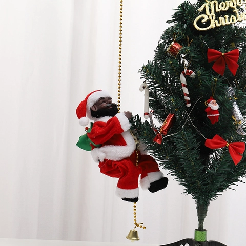 Ornamento Babbo Natale Arrampicante Musicale Elettrico Plastica Tessuto Peluche Decorazione Sospesa Di Natale