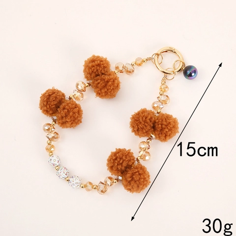 Llavero de Cuentas con Pompon de Felpa Cuentas de Cristal Perla Artificial Iridiscente Cierre de Metal Colgante para Bolso y Funda de Móvil