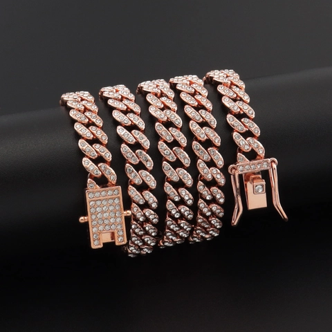 Hip Hop Cuban Link Chain Necklace Bracelet Alloy Rhinestone Iced Out Bling Jewelry For Men Women Streetwear Style