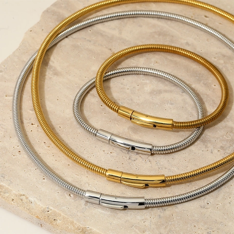 Collana E Bracciale In Catena Di Serpente Tonda In Acciaio Inossidabile Minimalista Moda Di Alta Gamma Per Donne