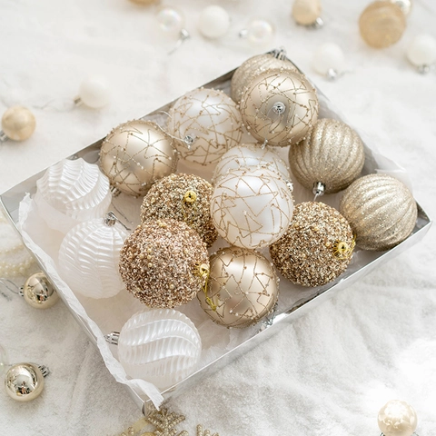 Christmas Ball Ornaments Star Deer Champagne Gold White Glitter Sequin Artificial Pearl Plastic Festive Holiday Party Decorations