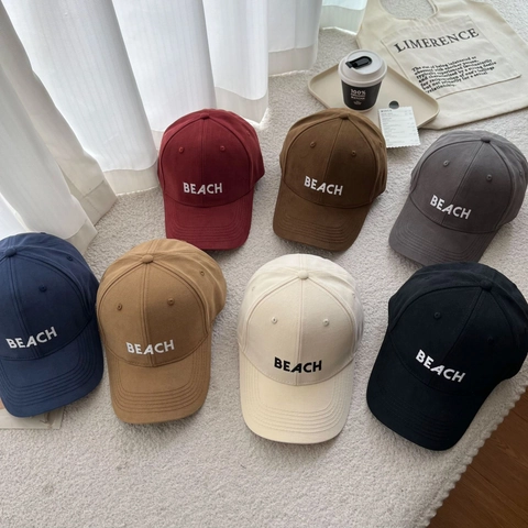 Cotton Baseball Cap BEACH Letter Embroidery Adjustable Sun Protection Casual Sports Hat For Men Women