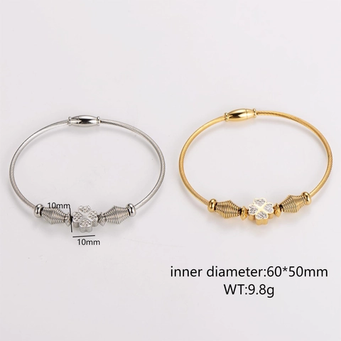 Brazalete Trébol De Cuatro Hojas Acero Inoxidable 304 Cable Ajustable Abierto Micro Pavé Circón Joyería Elegante Para Mujer