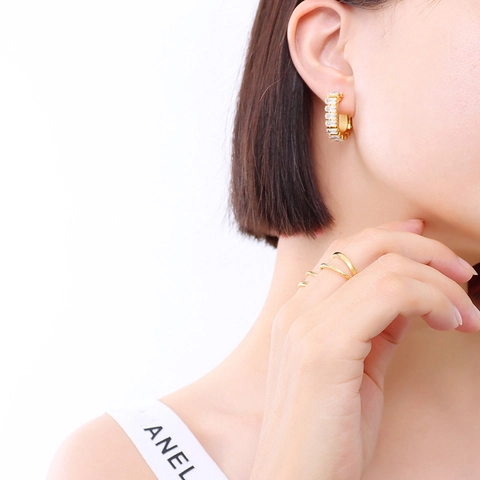 U-Shaped Hoop Earrings Stainless Steel Rectangular Cubic Zirconia Luxury Minimalist Jewelry For Women
