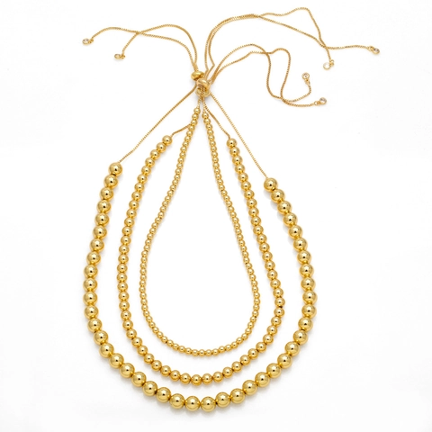 Collier Ras Du Cou Perles Rondes Cuivre Plaqué Or 18K Poli Fermoir Coulissant Réglable Bijoux Rétro Hip Hop Minimaliste Pour Femmes
