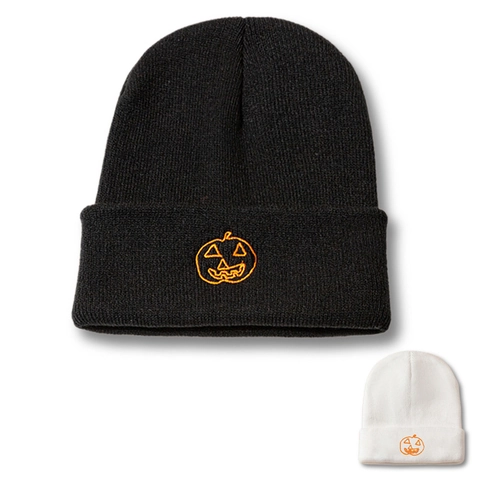 Halloween Pumpkin Embroidery Knitted Beanie Hat Acrylic Warm Folded Cuff Casual Holiday Theme For Men Women