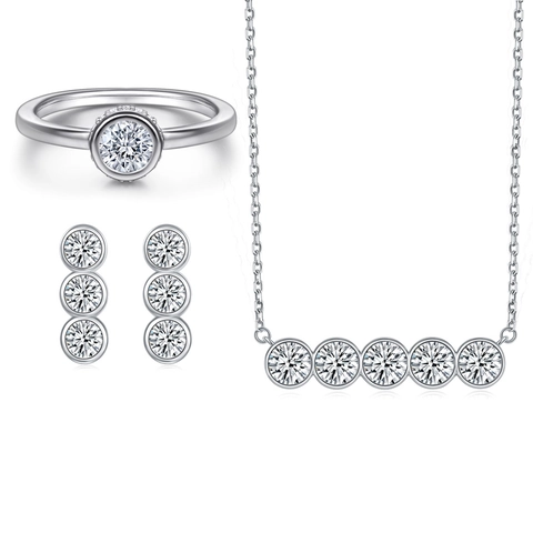 925 Sterlingsilber Zirkonia Schmuckset Minimalistische Ohrstecker Stabanhänger Halskette Und Ring Mode Damen Accessoires