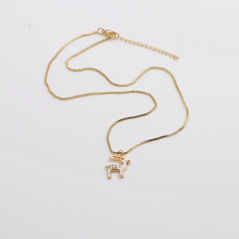 Collier Pendentif Cerf Cuivre Plaqué Or Émail Blanc Zircon Coloré Chaîne De Boîte Bijoux Mode Pour Femmes