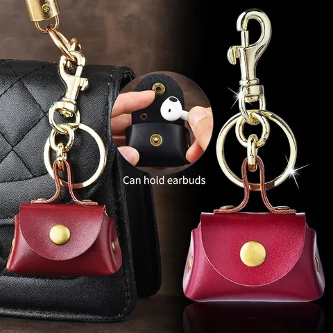 Vintage Mode Mini Leder Tasche Schlüsselanhänger Für Damen Kopfhörer Aufbewahrung Tasche Anhänger Leopardenmuster Schlüsselring