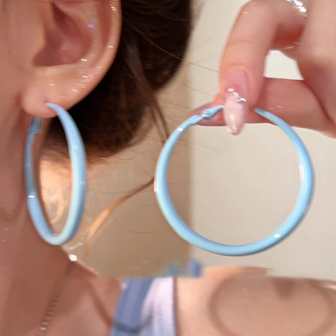 Mode Große Runde Creolen Mit Silber Ohrstecker Lackiertes Metall Bunte Minimalistische Schmuck Für Frauen
