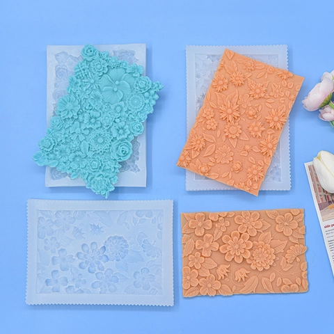 Stampo In Silicone Rilievo Bouquet Fiori Per Cottura Fondente Cioccolato DIY Rosa Margherita Forma Rettangolare