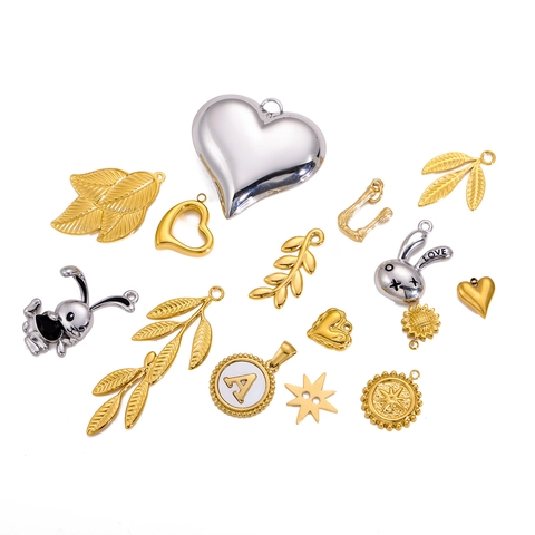 Stainless Steel Pendants Vintage Heart Star Leaf Letter Charms For DIY Jewelry Making Necklaces Bracelets Accessories