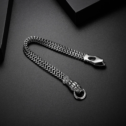 Stainless Steel Double Snake Head Braided Chain Bracelet Retro Punk Hip Hop Biker Jewelry For Men And Women