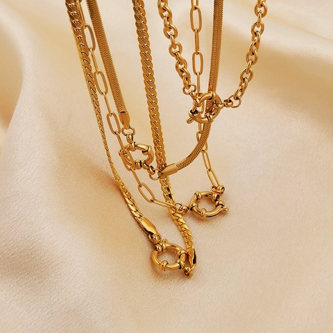 Collier Minimaliste En Acier Inoxydable Plaqué Or Maille Trombone Et Serpent Avec Grand Fermoir À Ressort Bijoux Mode Femme