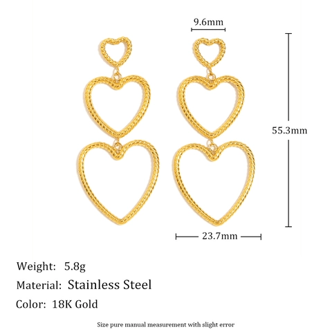 Orecchini A Cuore In Acciaio Inossidabile Placcato Oro 18K Anello Intrecciato Texture Pelle Di Serpente Gioielli