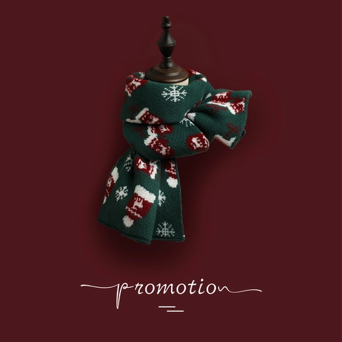 Christmas Knitted Scarf Winter Warm Soft Polyester Reindeer Snowflake Pattern Festive Holiday Neck Warmer For Men Women