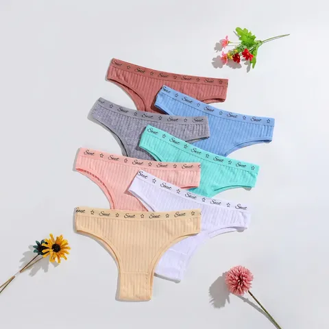 Mutandine Da Donna In Cotone A Costine Vita Alta Stampa Lettere Dolci Intimo Elastico Traspirante Morbido