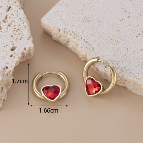 Pendientes De Gota Con Colgante De Corazón Rojo Oro Acero Inoxidable Circón Moda Lujo Para Mujeres Con Poste De Acero Inoxidable