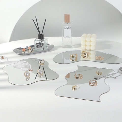 Specchio Acrilico Irregolare Accessori Fotografia Vassoio Espositore Gioielli Decorazione Scrivania Estetica Forma Onda Nuvola