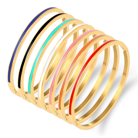 Minimalistischer Emaille Armreif Edelstahl Klappverschluss Hochglanzpoliert Vintage Mode Schmuck Für Damen