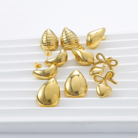 Minimalist Stainless Steel Stud Earrings For Women 18K Gold Plated Heart Bowknot Water Drop Geometric Fashion Jewelry Gift