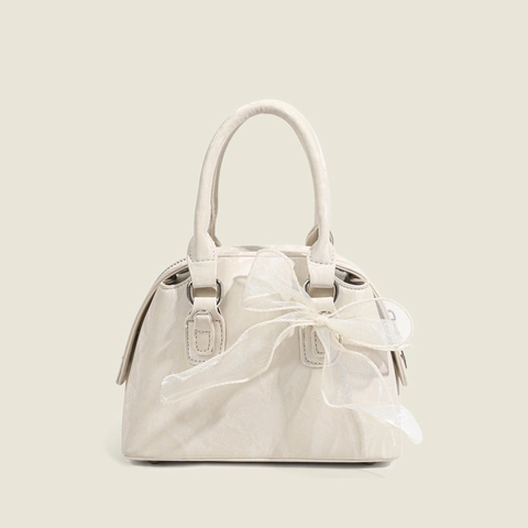 Women Handbag PU Leather Ribbon Bow Decoration Crossbody Shoulder Shell Bag Trendy Small Solid Color For Daily Match