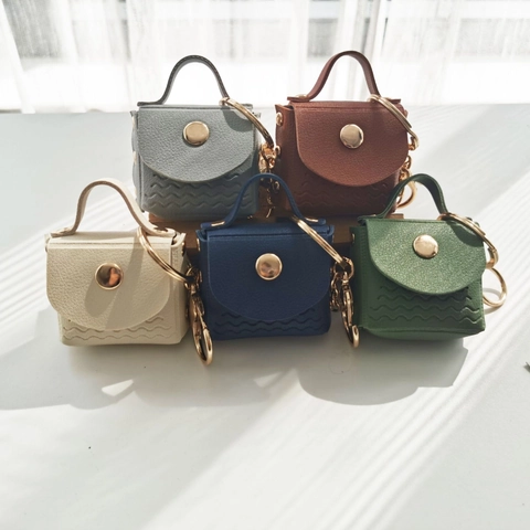 Mini Borsa Portachiavi Pelle PU Portamonete Motivo Onde Bottone A Pressione Moschettone Oro Accessorio Per Borsa Elegante