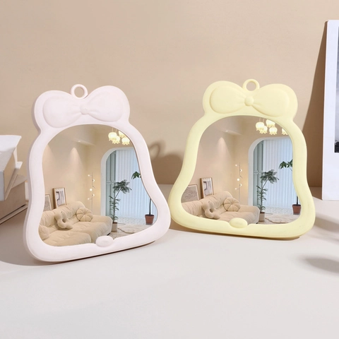 Miroir De Maquillage De Bureau Nœud Papillon Haute Définition Plastique Verre Miroir Pliable Pour Filles Salle De Bain