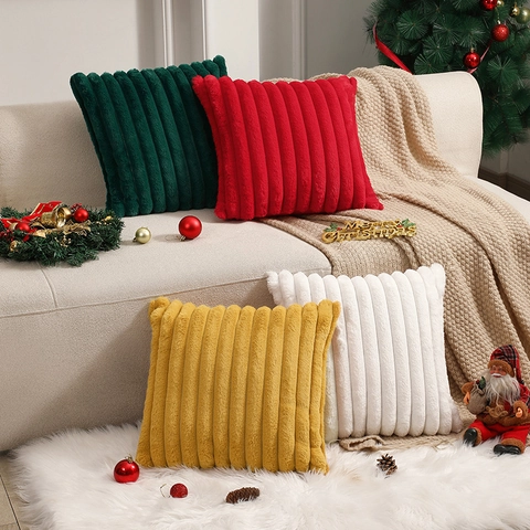 Plüsch Gestreifter Kissenbezug Weicher Kunstpelz Kissenhülle Für Sofa Wohnzimmer Weihnachten Halloween Moderne Dekoration