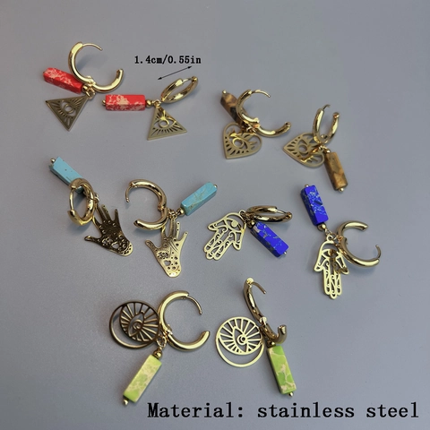 Boucles D'Oreilles Créoles Mauvais Œil En Acier Inoxydable Avec Pendentifs En Pierre Colorée Bijoux Bohèmes Hamsa Hand