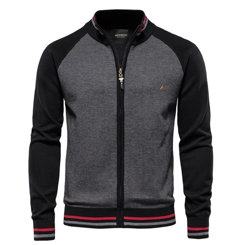 Cardigan in Maglia da Uomo Collo in Piedi Blocco di Colore Maglione Slim Fit Manica Lunga Giacca in Misto Cotone per Ragazzi