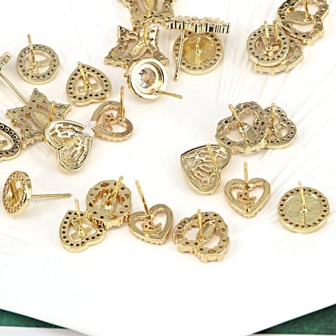 Vintage Kupfer Zirkonia Ohrstecker Für Damen Vergoldet Religiöse Jungfrau Maria Herz Kreuz Stern Geometrischer Schmuck