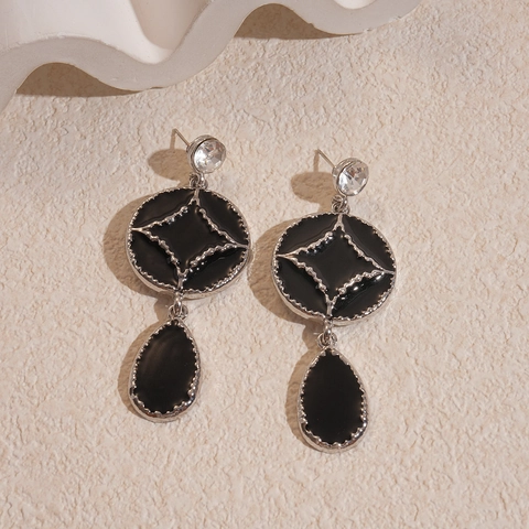 Boucles D'oreilles Pendantes Émail Vintage Avec Tige En Argent Sterling 925 Alliage Strass Étoile Rond Femme