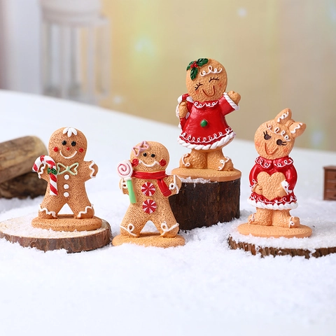 Christmas Gingerbread Man Ornament Resin Cartoon Cookie Figure Desktop Decoration Holiday Festive Gift Tabletop Accent