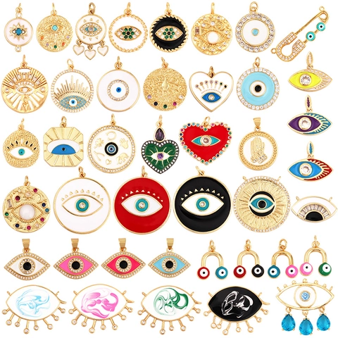 Evil Eye Anhänger Für DIY Schmuckherstellung Vergoldetes Kupfer Bunter Zirkon Emaille Anhänger Böhmischer Stil