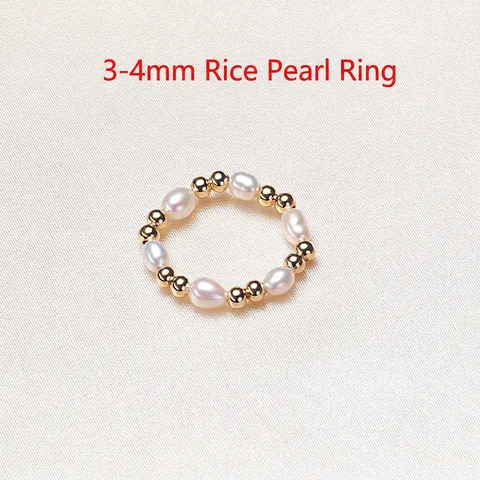 Elegant Freshwater Pearl Elastic Ring For Women Gold Filled Beads Rice Pearl Stretch Finger Ring Minimalist Jewelry Gift