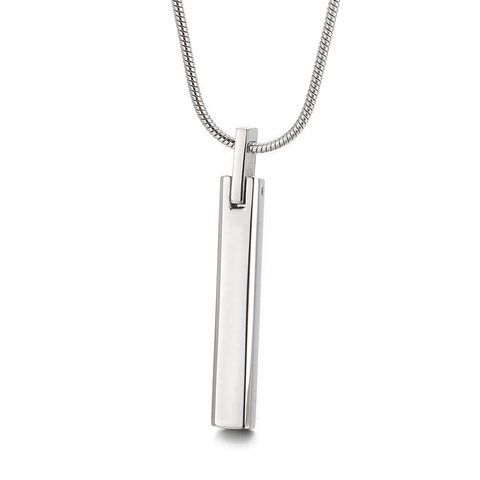 Bar Pendant Necklace Stainless Steel Minimalist Geometric Rectangle Smooth Polished Snake Chain For Men Women