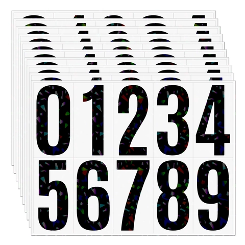 Reflective Numerical Stickers Waterproof Vinyl Holographic Black Mailbox Address Trash Can Labels Home Decor