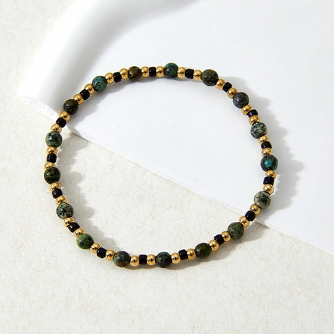 Bohemian Turquoise Beaded Bracelet Stainless Steel Beads Vintage Retro Elastic Cord Jewelry Women
