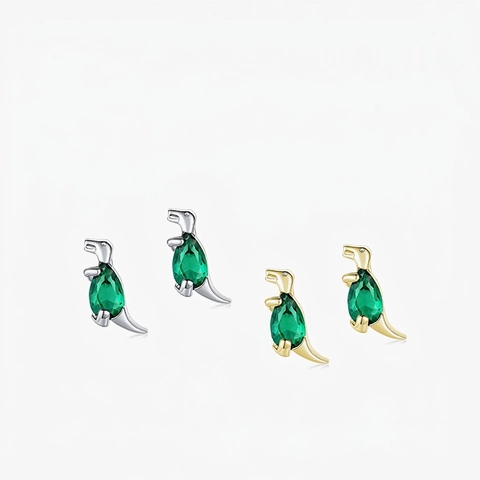 Süße Dinosaurier Ohrstecker 925 Sterling Silber Grüner Zirkonia Winziger Tier Schmuck Für Frauen Mädchen