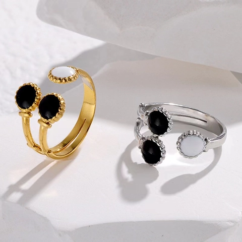 Anillo Abierto Geométrico Vintage Acero Inoxidable Ajustable Esmalte Goteo De Aceite Joyería Minimalista Estilo Francés